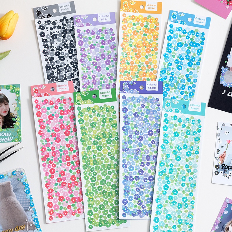 Zanmo tấm hình dán sticker hoa nhỏ kim tuyến dễ thương decor toploader