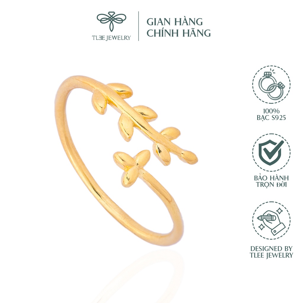 Nhẫn bạc nữ TLEE lá trơn basic mạ vàng 14k dịu dàng NCJ A0130