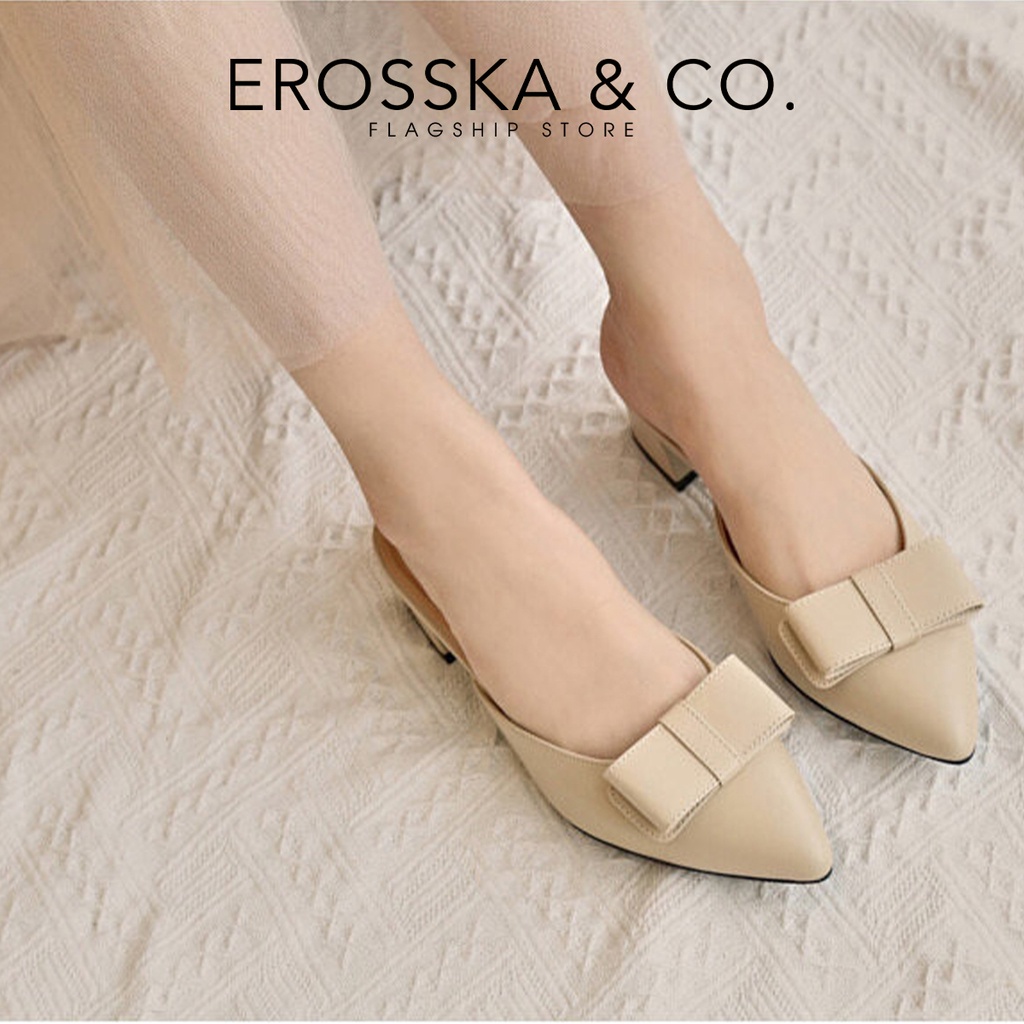 [Mã FAMARAL1 giảm 10K đơn từ 50K] Erosska - Dép sục nữ mũi nhọn phối nơ cách điệu cao 4cm màu trắng _ EH033