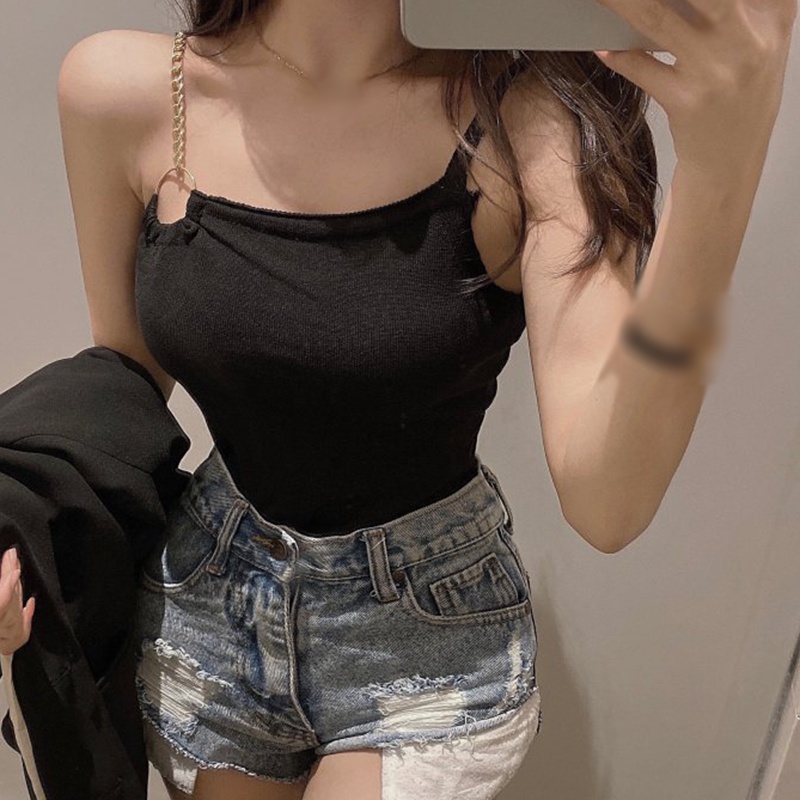 Áo Hai Dây Dệt Kim Màu Sắc Trơn Phong Cách Hàn Quốc Quyến Rũ Cho Nữ