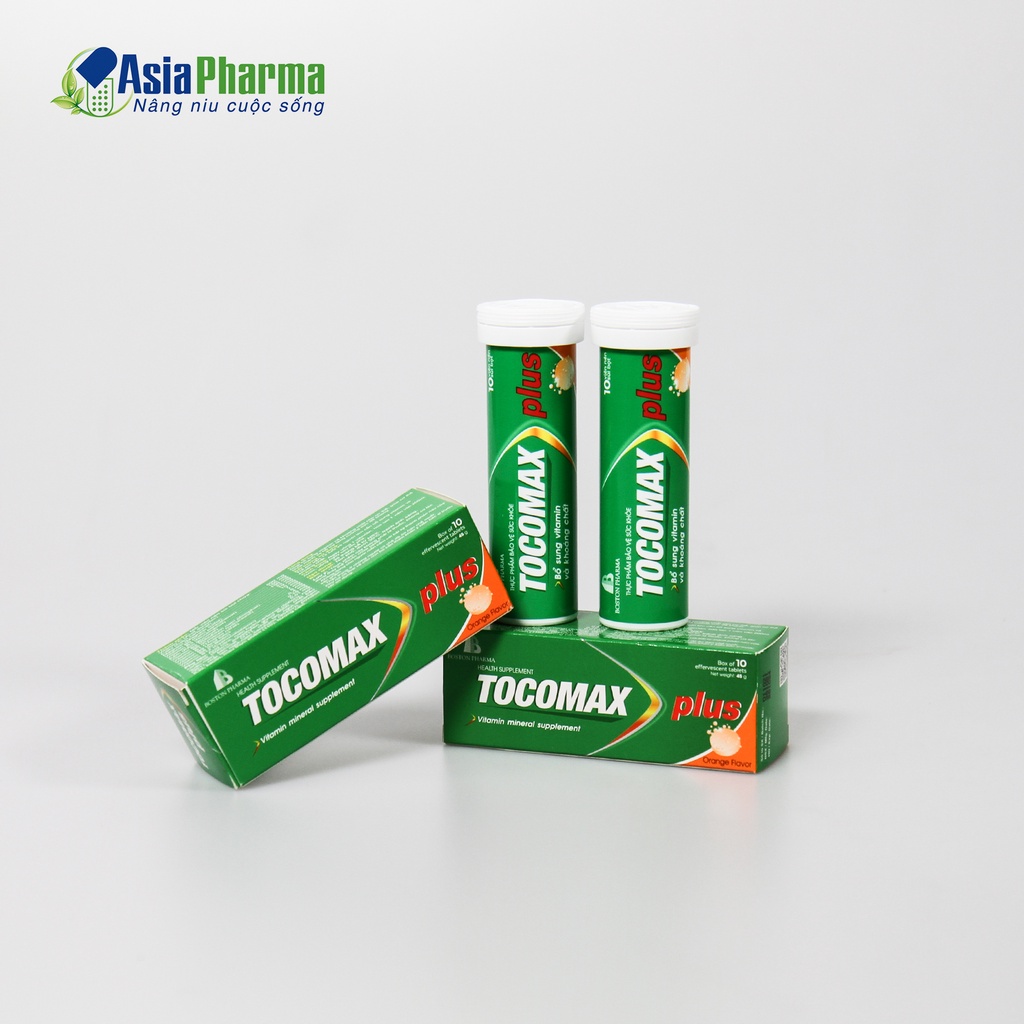 Viên sủi vitamin C TOCOMAX PLUS tăng sức đề kháng bổ sung vitamin và khoáng chất tube 10 viên - ASIA PHARMA