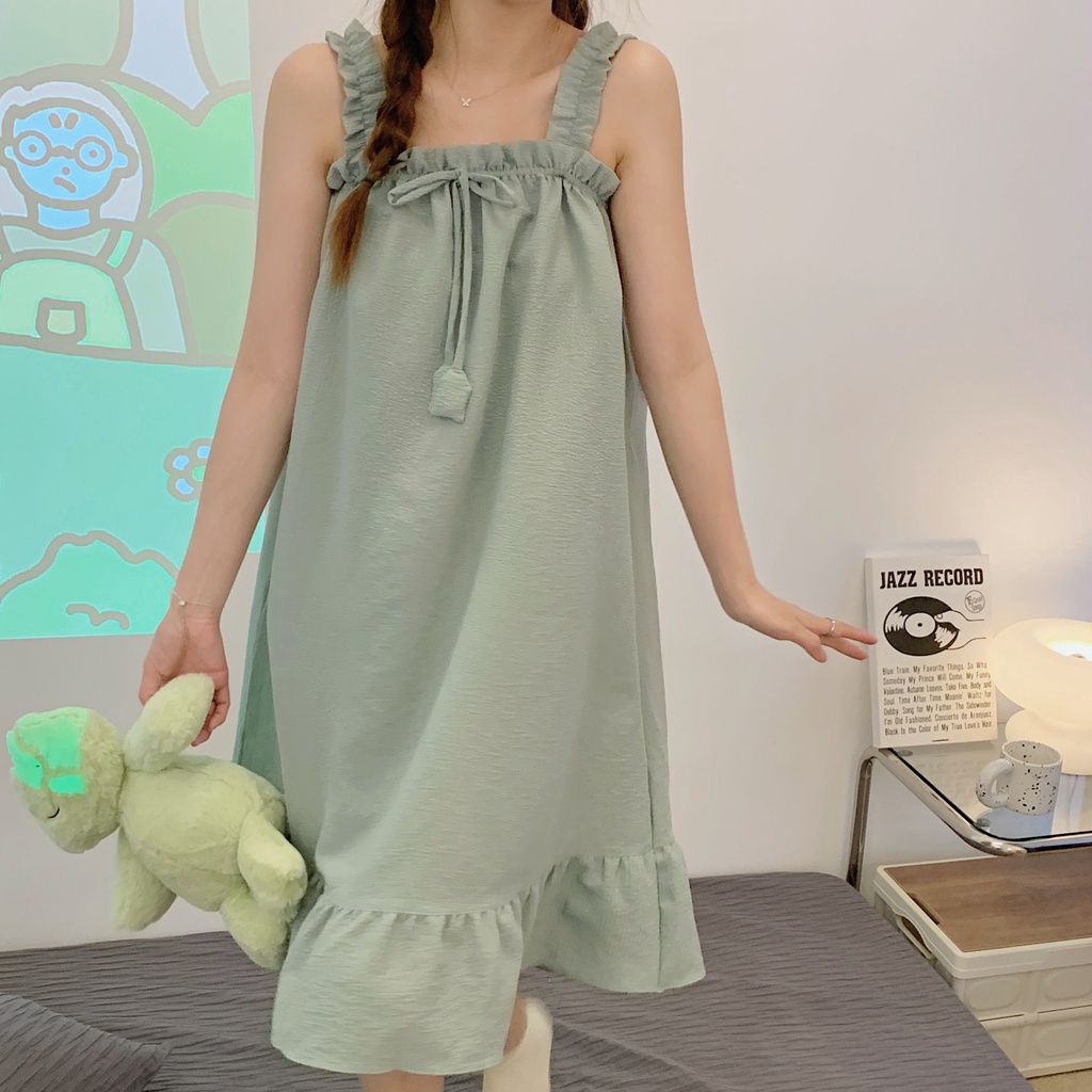 HÀNG SẴN_CÓ BIGSIZE _Đầm Ngủ Hai Dây Cotton Lanh Xốp Basic Hè 2022 | BigBuy360 - bigbuy360.vn