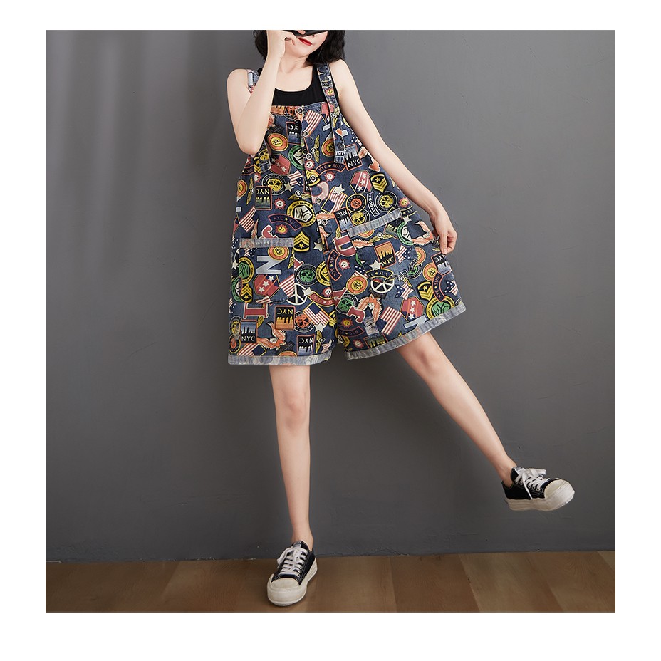 Quần yếm nữ short jean họa tiết sinh động