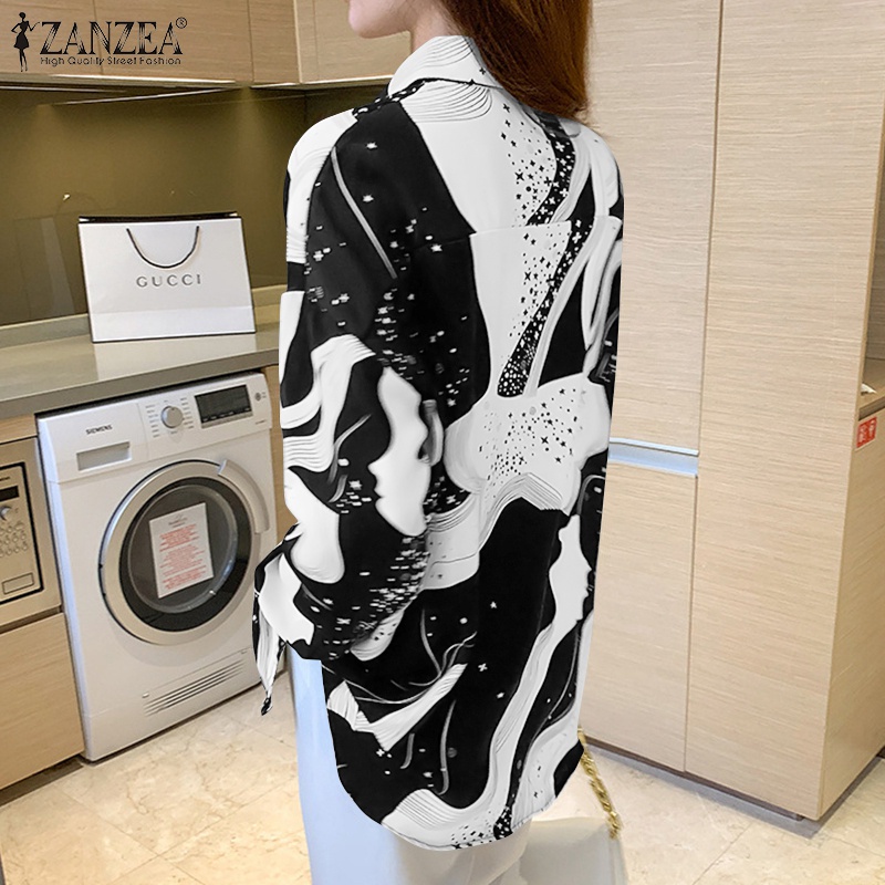 Áo Zanzea cổ áo gập xuống họa tiết in ấn kiểu dáng rộng rãi thời trang đơn giản phong cách Hàn Quốc cho nữ