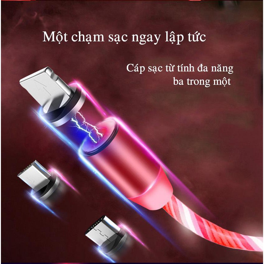 Cáp sạc từ hút nam châm đầu Iphone | micro USB | Type C xoay 360 độ dây dù,có LED cao cấp- KITTYSHOPHC