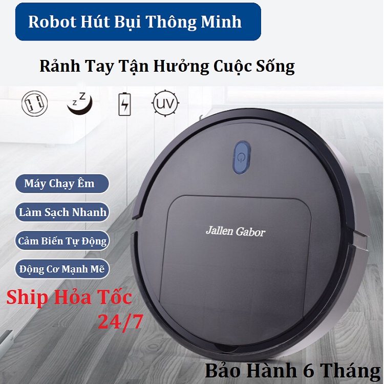 Robot Hút Bụi Quyét Nhà, Động Cơ Khỏe, Máy Chạy Cực Êm - Pin 90 Phút - Chính Hãng Jallen Gabor - IS25 - Bảo Hành 6 Tháng