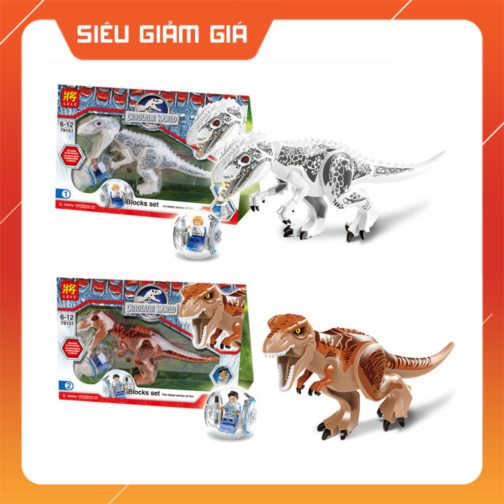 Lego Lắp Ráp Xếp Hình Mô Hình Khủng Long Bạo Chúa T-Rex Jurassic Trắng Nâu YC77011