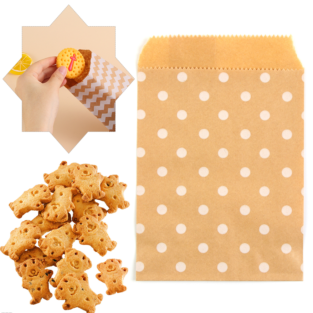 Set 50 Túi Giấy Kraft Đựng Bánh Kẹo 15CM*10CM In Họa Tiết Chấm Bi &amp; Gợn Sóng Dùng Trang Trí Tiệc Cưới/Sinh Nhật