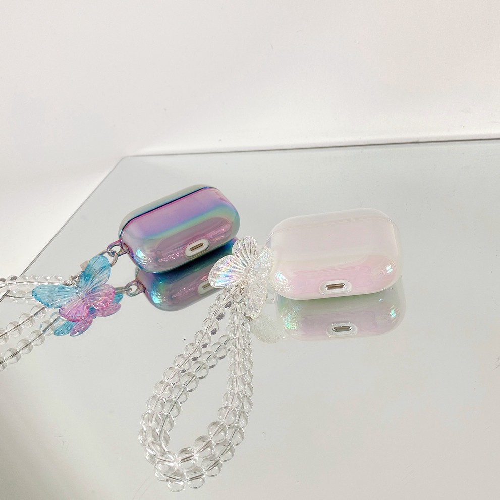 Vỏ Bảo Vệ Hộp Đựng Tai Nghe airpods 1/2 pro Bằng tpu Trong Suốt Màu Lấp Lánh Phối Dây Xích
