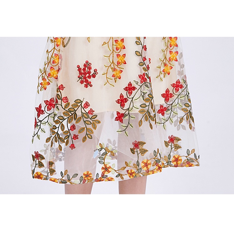 Đầm midi phối lưới thêu họa tiết thanh lịch chất lượng cao thời trang xuân hè cho nữ độc đáo