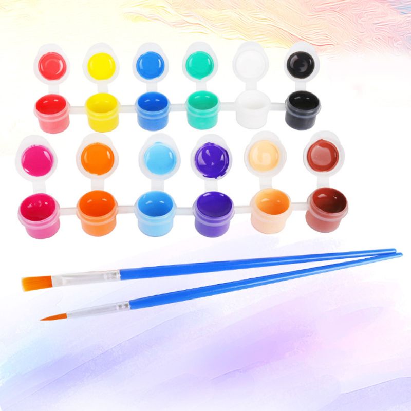 ✿ Bộ Dụng Cụ Vẽ Tranh Acrylic Với 2 Cọ Vẽ Dành Cho Trẻ Em DIY