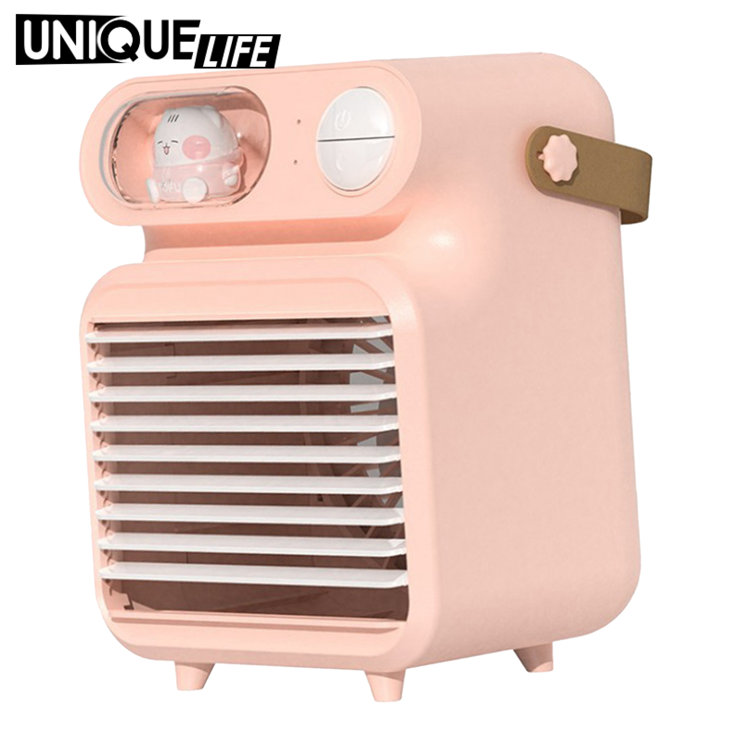 [Unique Life]Portable Air Conditioner Fan, Personal Space Mini Evaporative Air Cooler Quiet Desk Fan with Handle, Humidifier Misting Fan, 3 Speeds, with LED Light