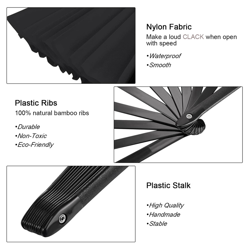 2 gói Quạt gấp Quạt gấp Thái Cực Quyền Trung Quốc cho Nam và Nữ Biểu diễn ; Khiêu vũ , Đồ trang trí , Lễ hội , Quà tặng màu đen