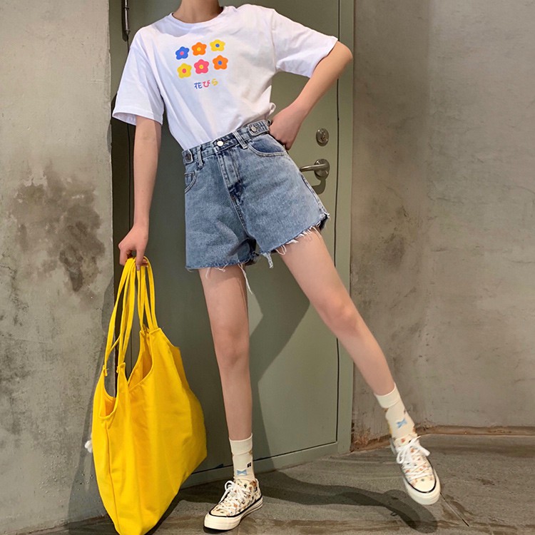 Quần Short Xiaozhainv Vải Denim Lưng Cao Ống Rộng Cho Nữ | BigBuy360 - bigbuy360.vn