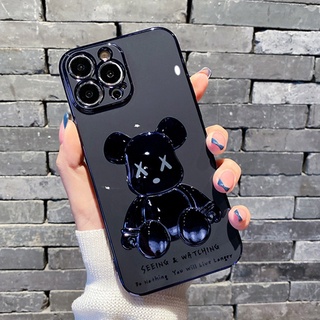 Ốp Điện Thoại In Hình Gấu 3D Mạ Viền Sang Trọng Bảo Vệ Camera Cho iPhone 12 13 11Promax pro 7 8 Plus XSmax XR 7 + 8 +