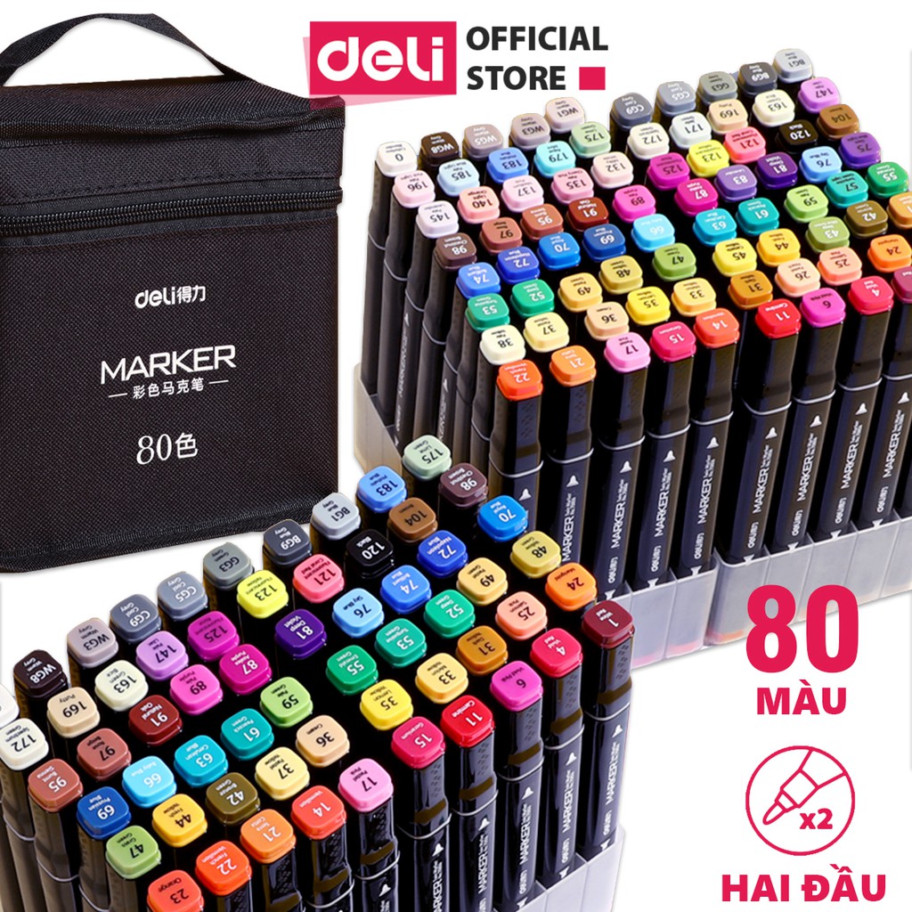 [Mã LIFEDE159 giảm 8% đơn 99K] Bút màu marker chuyên nghiệp Deli -kèm túi vải - 30/40/60/80 Màu - 70806