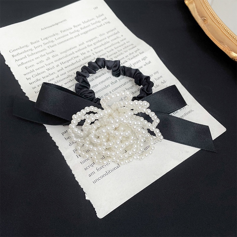 Dây Cột Tóc Đính Hoa Trà Và Ngọc Trai Dễ Thương Phong Cách Hàn Quốc