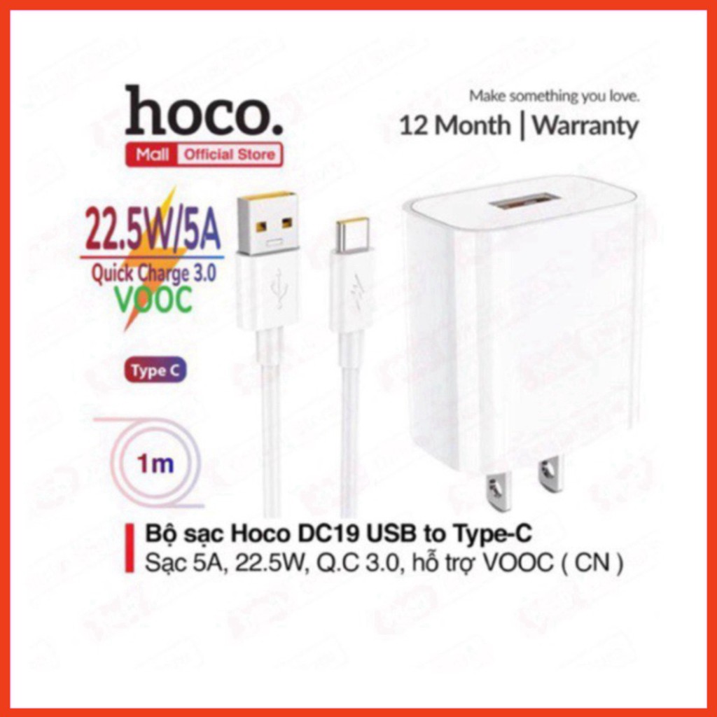 Bộ Sạc Nhanh Hoco DC19 Chân Type-C. Sạc Nhanh 5A/22.5W, Quick charge 3.0, hỗ trợ sạc VOOC. PKĐT6789