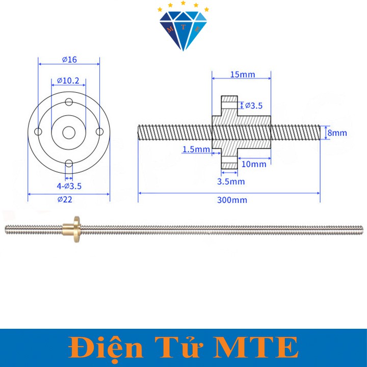 Thanh Vít Me T8 Kèm Đai Ốc Các Cỡ 15cm, 30cm