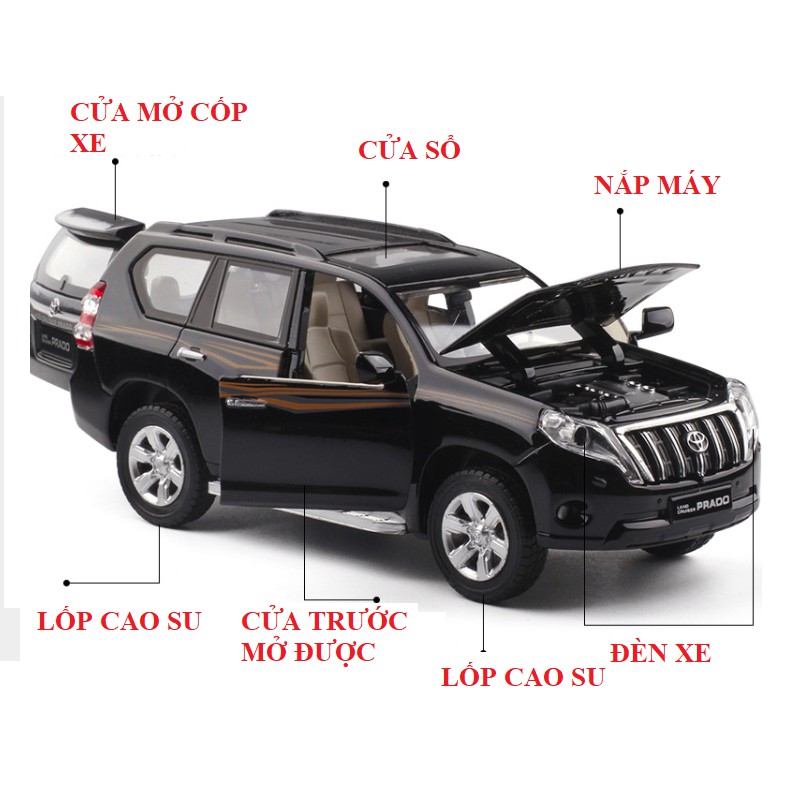 Xe mô hình ô tô Toyota Land cruiser PRADO bằng sắt tỉ lệ 1:32 - Xe ô tô đồ chơi trẻ em mở được cửa có đèn và âm thanh