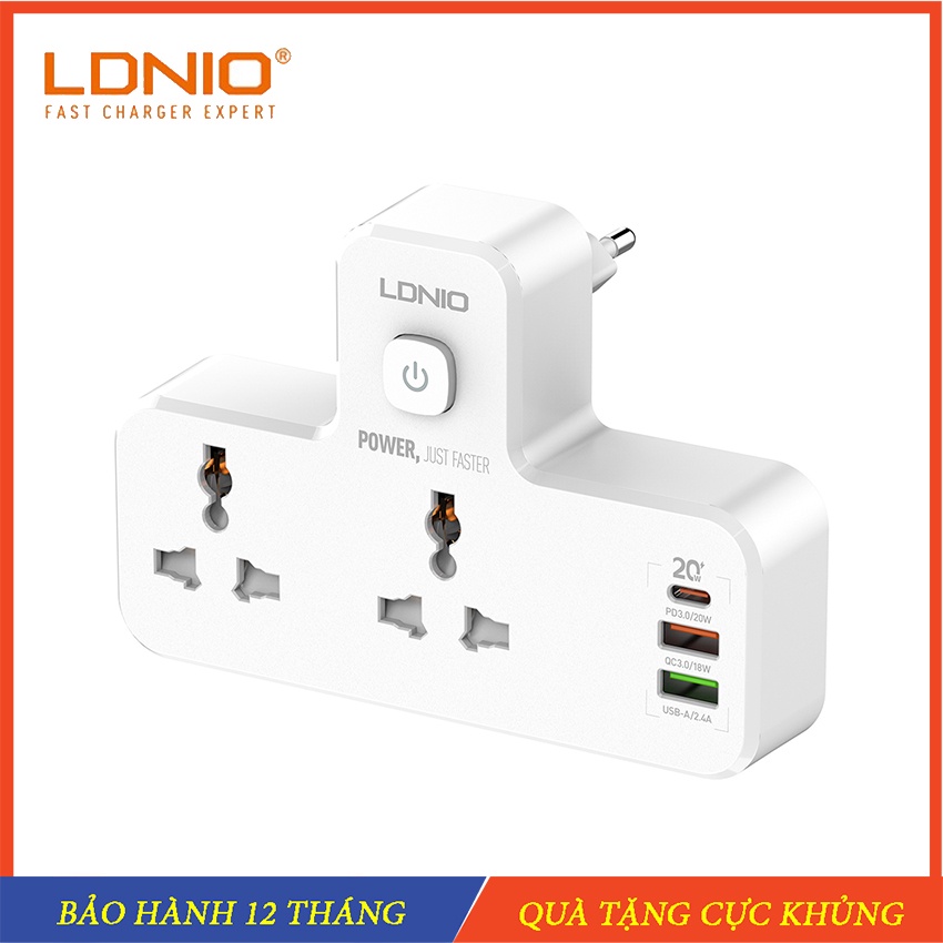 Ổ cắm điện đa năng thông minh ,Ổ chuyển đổi USB với chân PD sạc nhanh 20W , Đèn ngủ cảm ứng tự động  LDNIO chính hãng