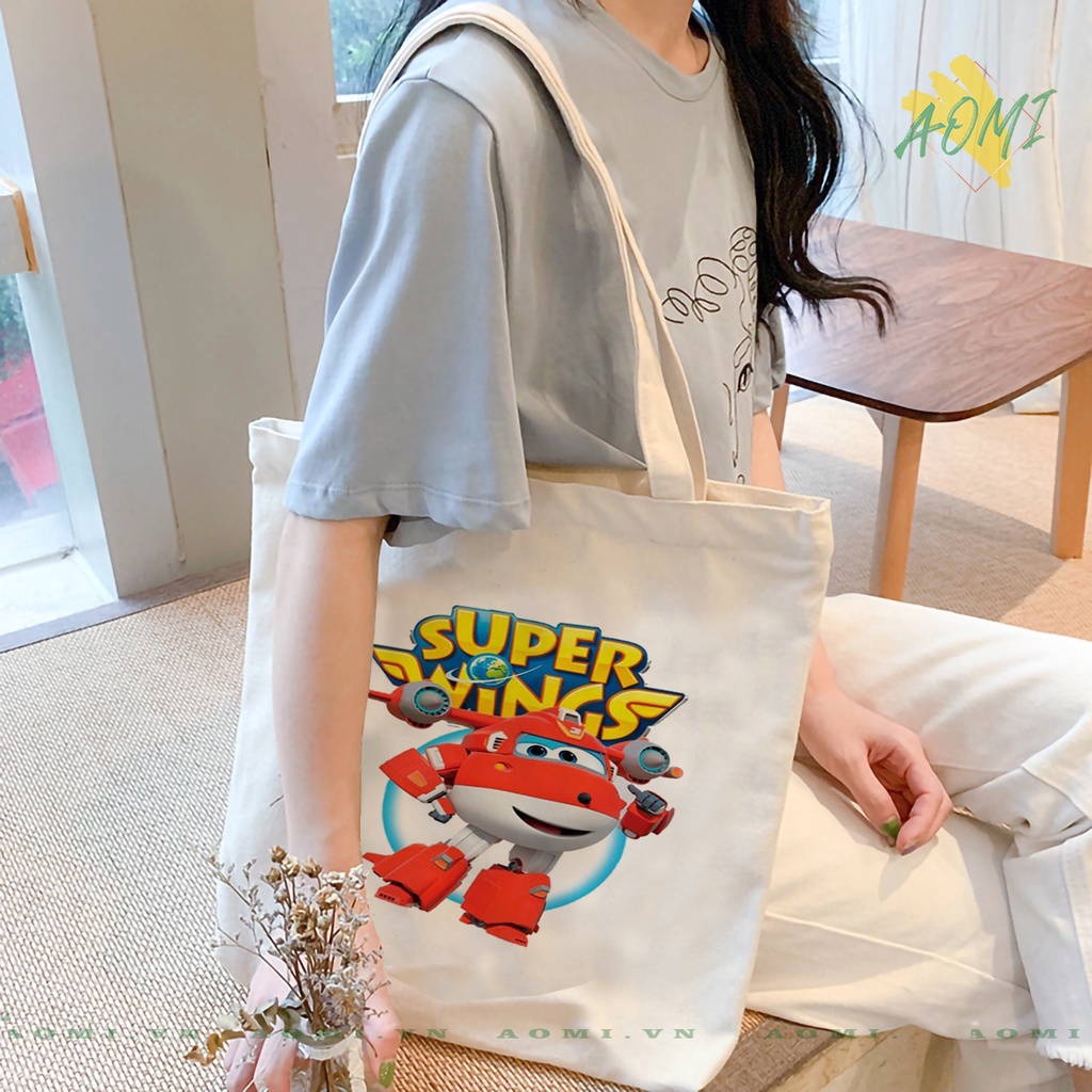 TOTE đội bay supper wing CANVAS TÚI VẢI ĐEO VAI BAG CÓ KHÓA KÉO SIZE LỚN 33x38cm AOMIVN DU LỊCH DẠO PHỐ AOMI