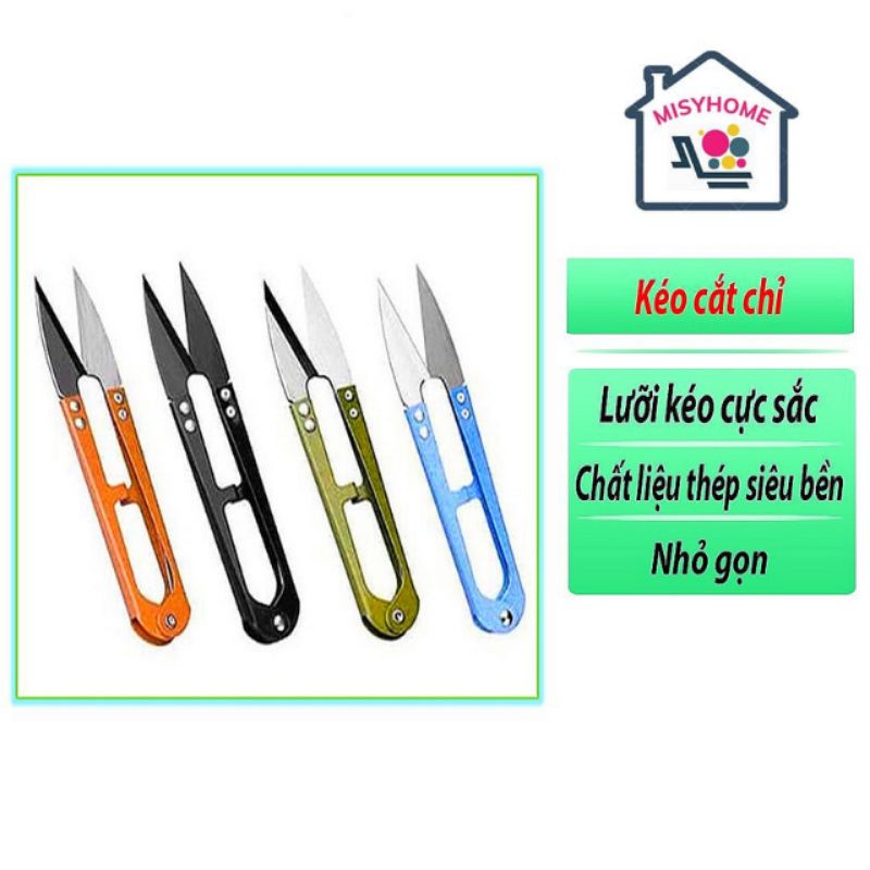 Kéo bấm cắt chỉ len viền vải thừa giấy văn phòng gia đình mini mũi nhọn bỏ túi bằng thép pin sắc bén nhiều màu Misyhome