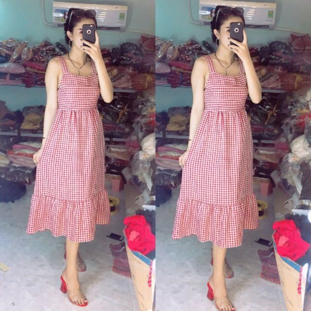 Đầm maxi caro siêu cute
