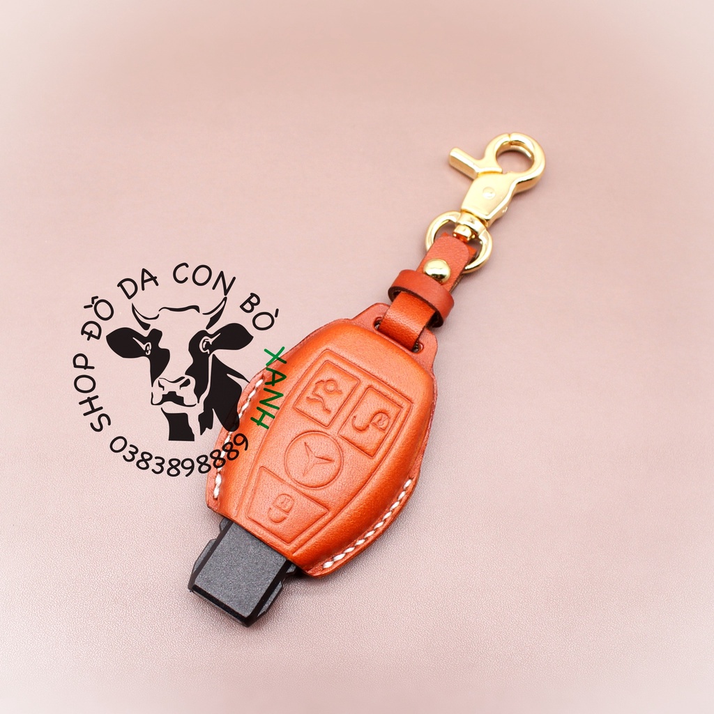 Bao Da Chìa Khoá Ép Phom Mercedes handmade da thật, bao da chìa khoá Mec 001e