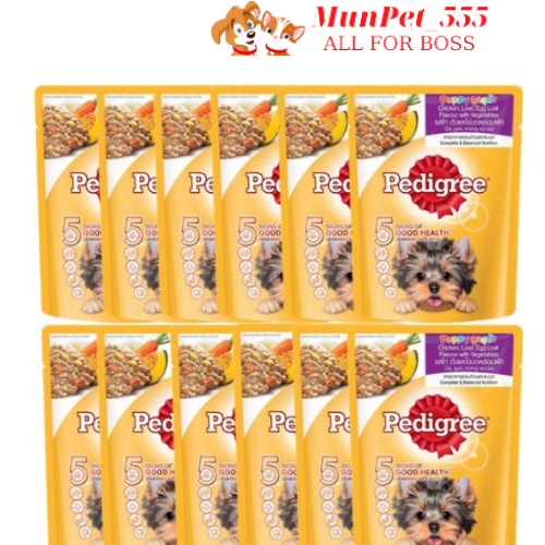 Thức ăn chó con Pedigree vị gà, gan, trứng và rau 80g