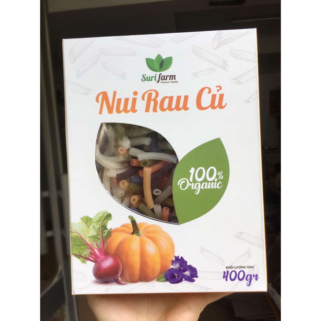 Nui ống ngũ sắc từ rau củ hữu cơ Surifarm 400gr/hộp (nuôi rau củ tự nhiên mix vị theo mùa)