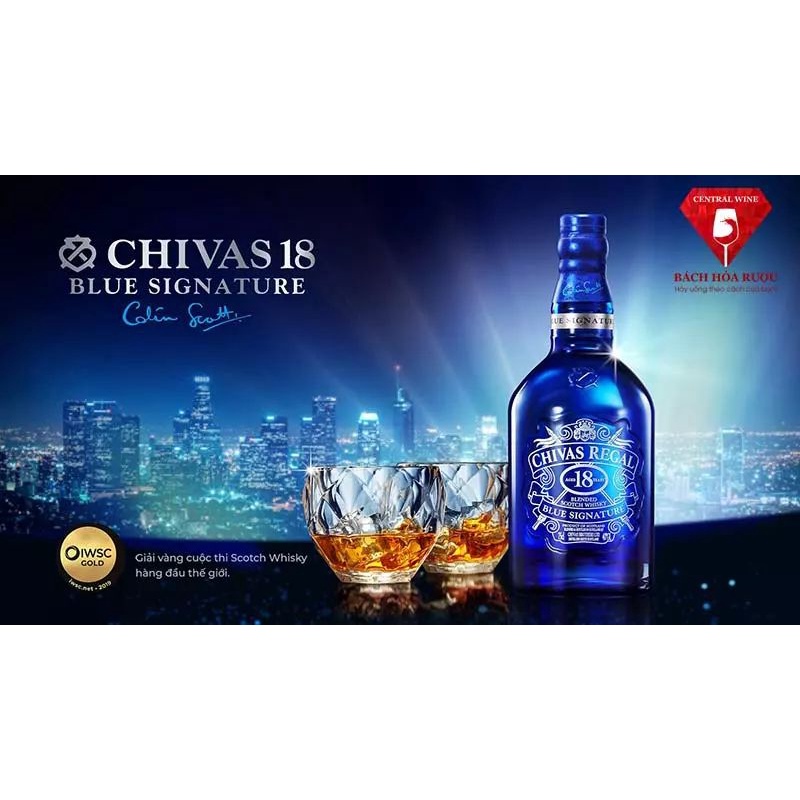 Vỏ Chai Rượu Ngoại Chivas 18 Blue Thủy Tinh Scotland Dung Tích 700ml Rất Đẹp.