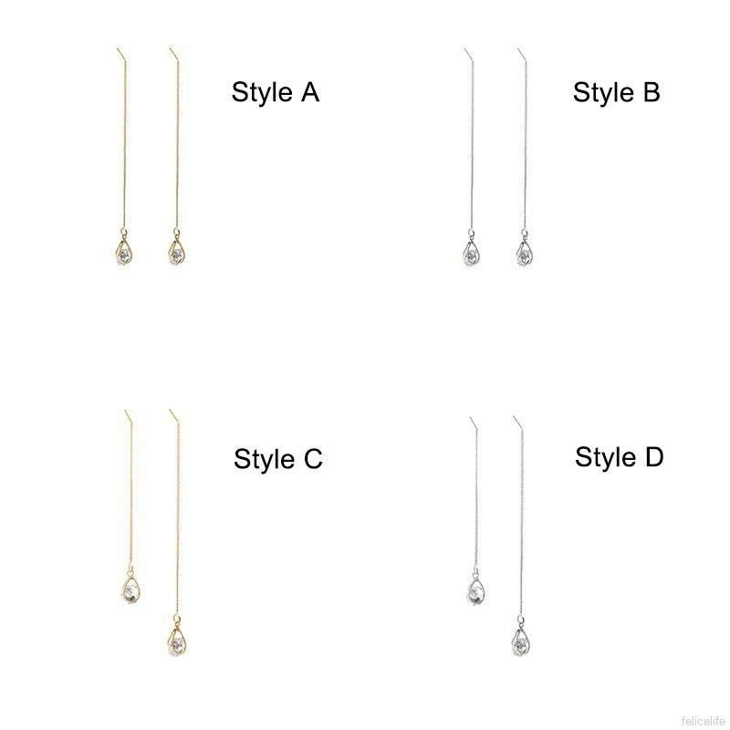 Khuyên tai tua rua dáng dài đính đá zircon xinh xắn cho nữ