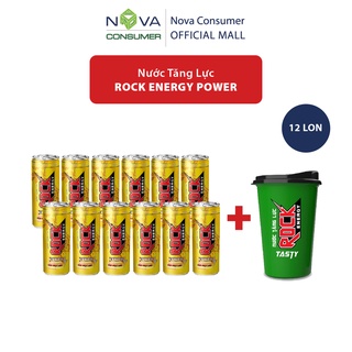 [Tặng ly Rock Energy] Combo 12 lon Nước tăng lực Rock Energy Power chứa Sâm Ngọc Linh (240ml x 12 lon)