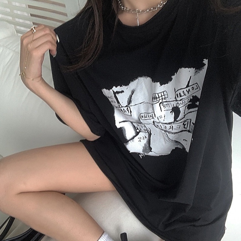 Áo Thun Ngắn Tay Dáng Rộng In Họa Tiết Thời Trang Mùa Hè Hàn Quốc Dành Cho Nữ