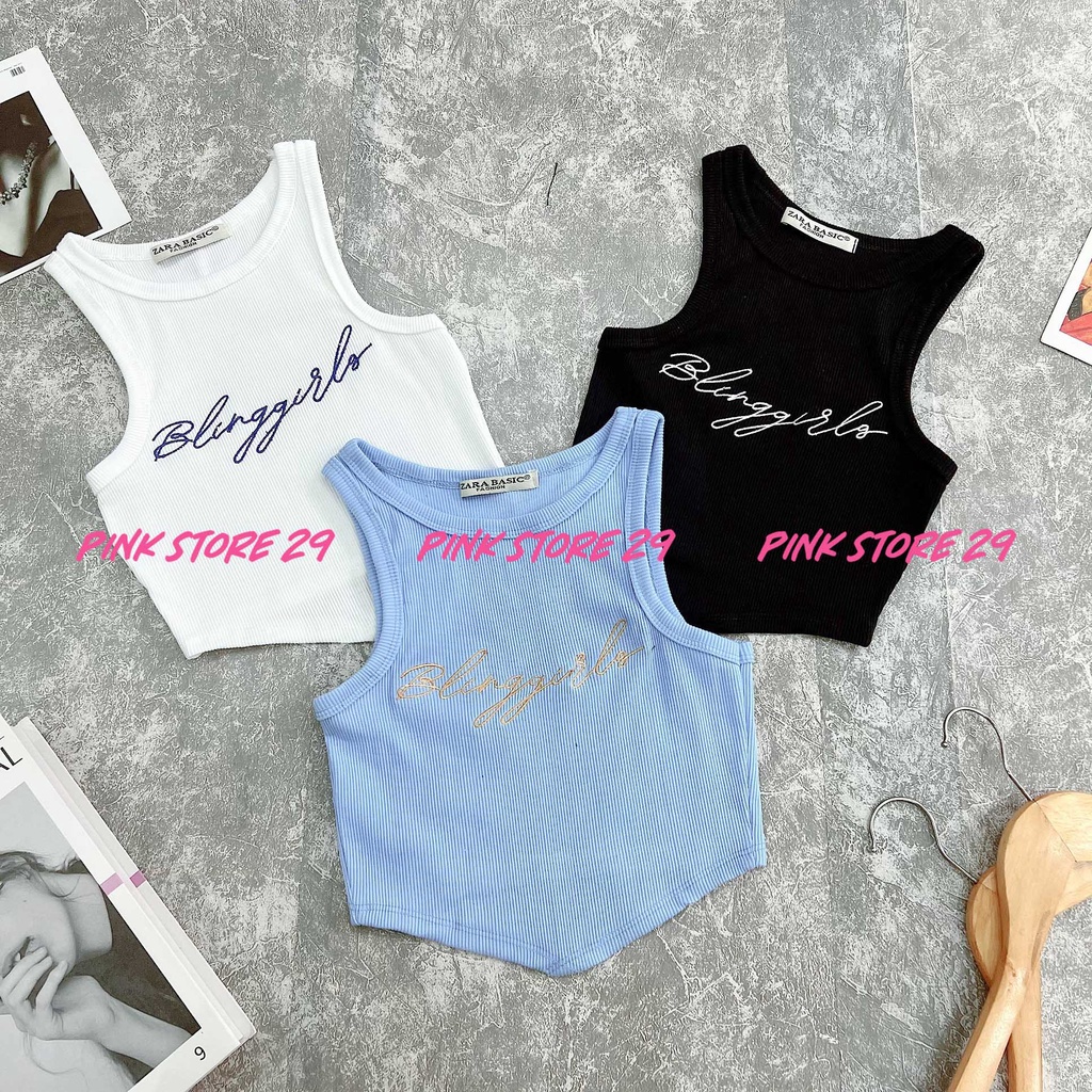 Áo Croptop Ba Lỗ PINKSTORE29, Dáng Ôm Body Vạt Nhọn In Chữ A5419