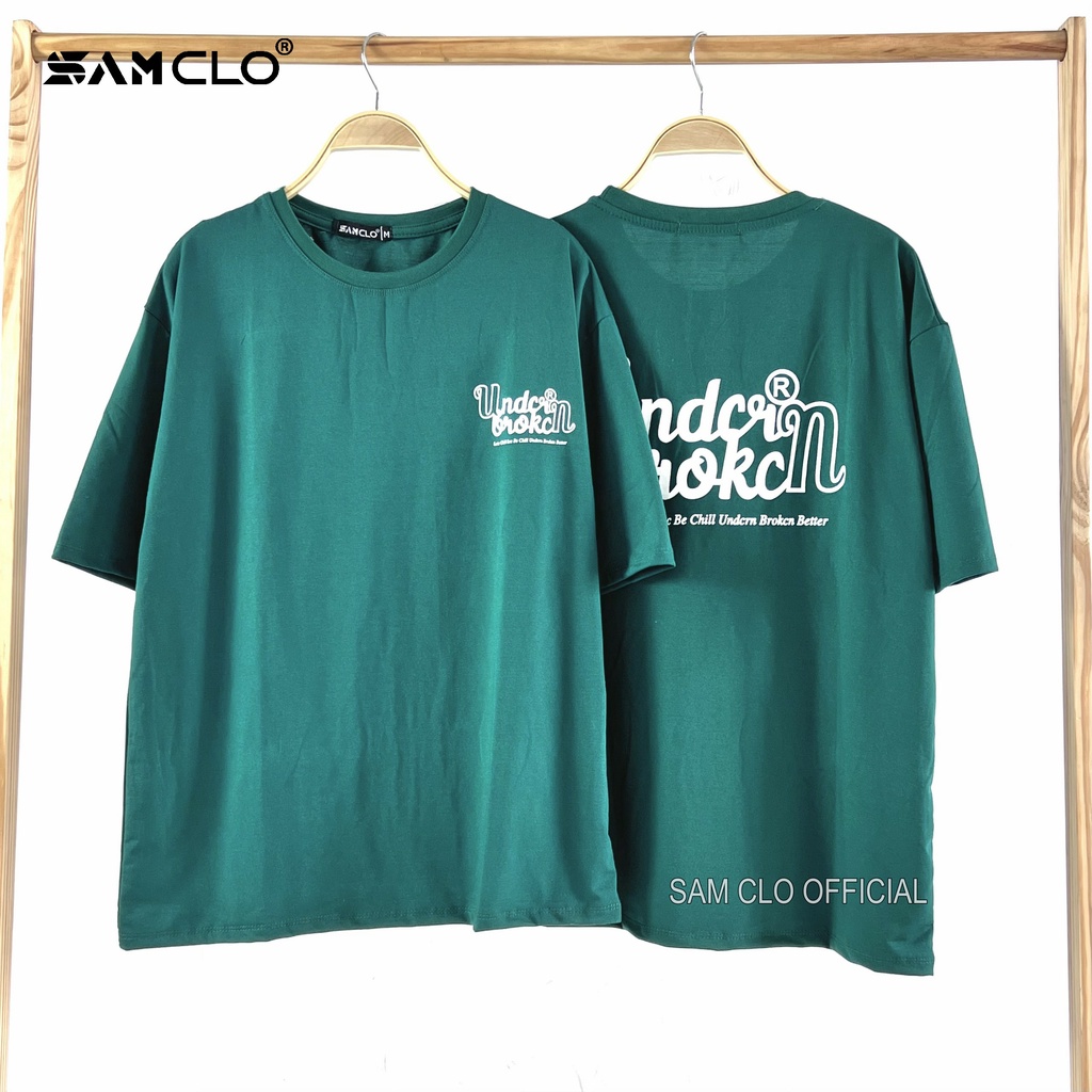 Áo thun nữ tay lỡ SAM CLO freesize phông form rộng dáng Unisex - áo lớp, nhóm, couple in chữ UNDER BROKEN màu xanh rêu | BigBuy360 - bigbuy360.vn