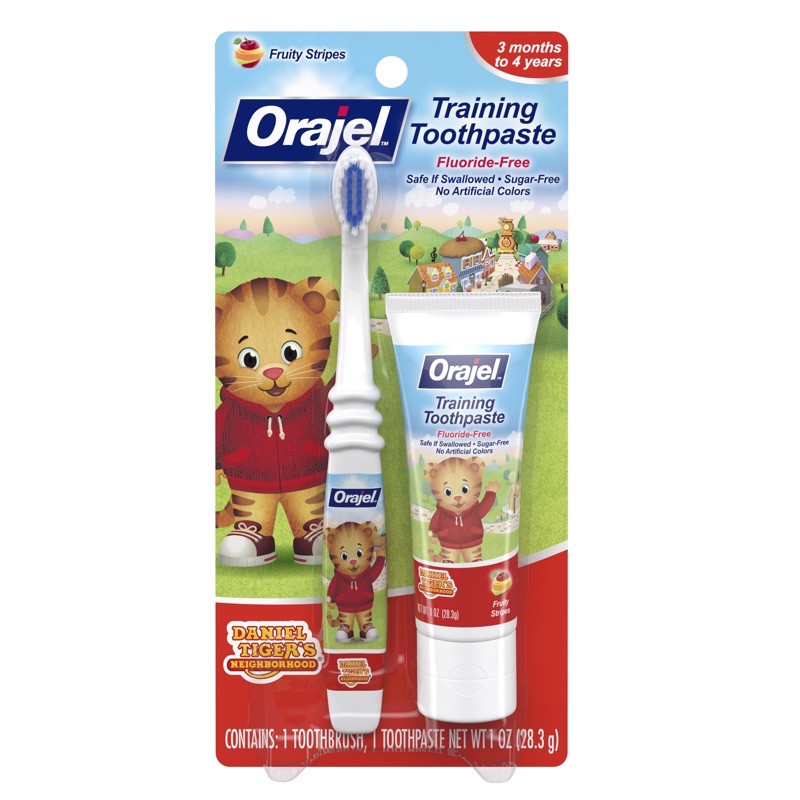 Bộ bàn chải + kem đánh răng cho bé Orajel Daniel Tiger’s Training Toothpaste Fruity Stripes, 30ml