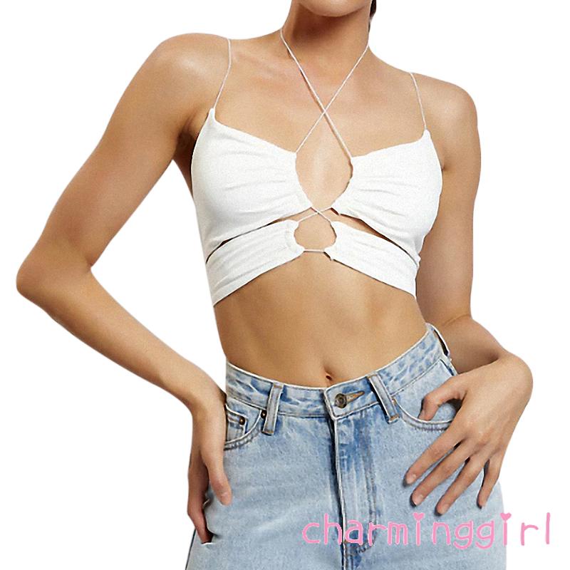 Áo Croptop Hai Dây Màu Trơn Thiết Kế Khoét Lỗ Thời Trang Quyến Rũ Cho Nữ