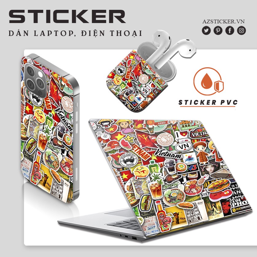Sticker Việt Nam Chất Liệu Decal PVC Chống Nước Cắt Sẵn | STK157 | Hình Dán Trang Trí Mũ Bảo Hiểm Laptop Điện Thoại