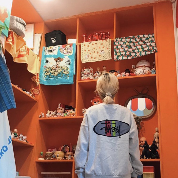 Áo nỉ STUSSY dài tay cổ tròn thời trang thu đông cho cặp đôi