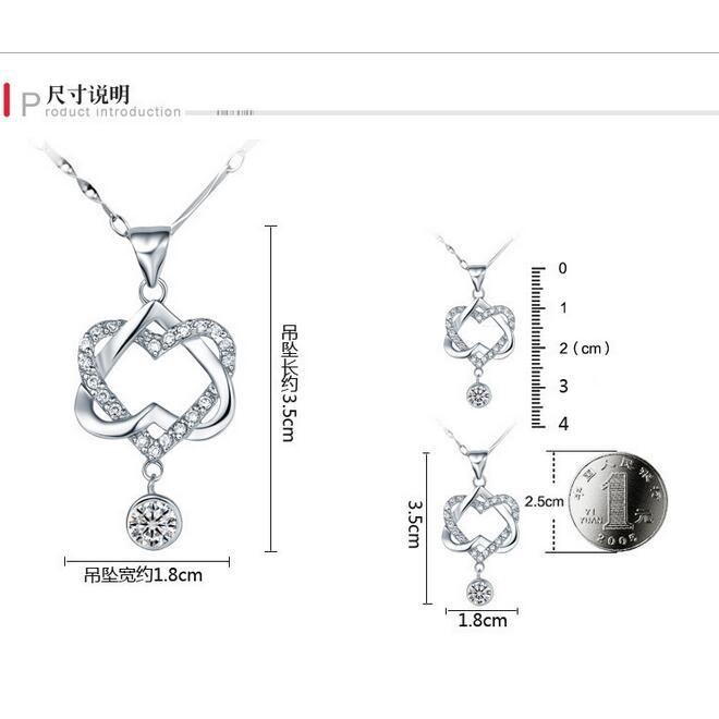 Dây Chuyền Mặt Trái Tim Đôi Thắt Nút Đính Đá Platinum Phong Cách Hàn Quốc Dễ Phối Đồ