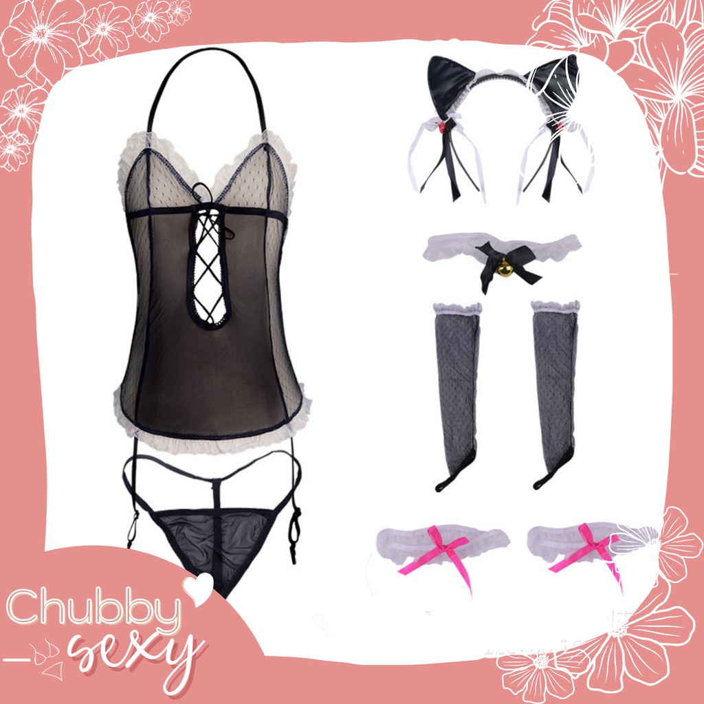 Cosplay Back Cat Nhật Bản Sexy - Bộ Đồ Ngủ Cô Nàng Mèo Đen Quyến Rũ Gợi Cảm - BackCat Cosplay Outfit - CPL29-Chubby.Sexy | BigBuy360 - bigbuy360.vn