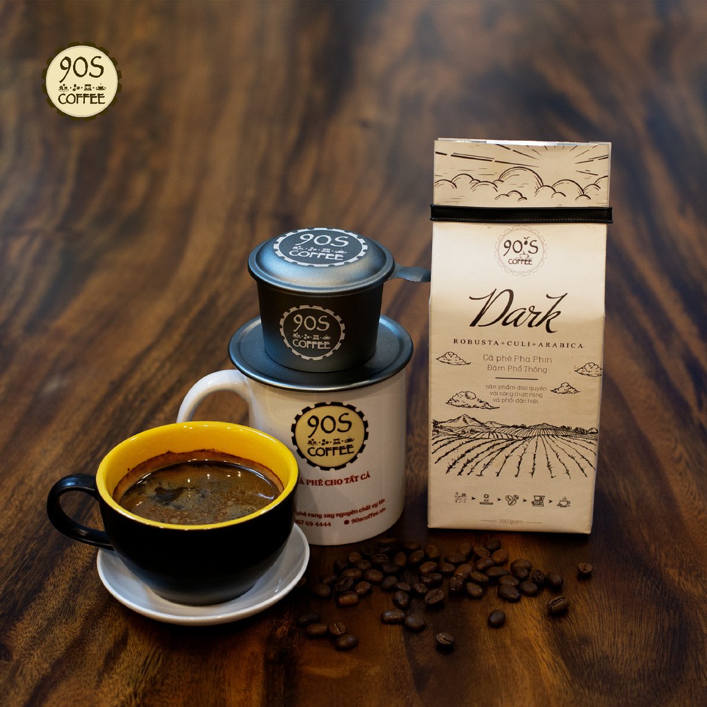 Túi 250Gr Cà Phê Dark Chuyên Pha Phin Đậm Đắng Vị Cafe Truyền Thống |100% Cà Phê Sạch| 90S Coffee Vietnam