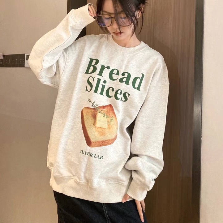 Áo nỉ ZHELIHANGFEI dáng rộng in chữ phong cách Preppy cá tính