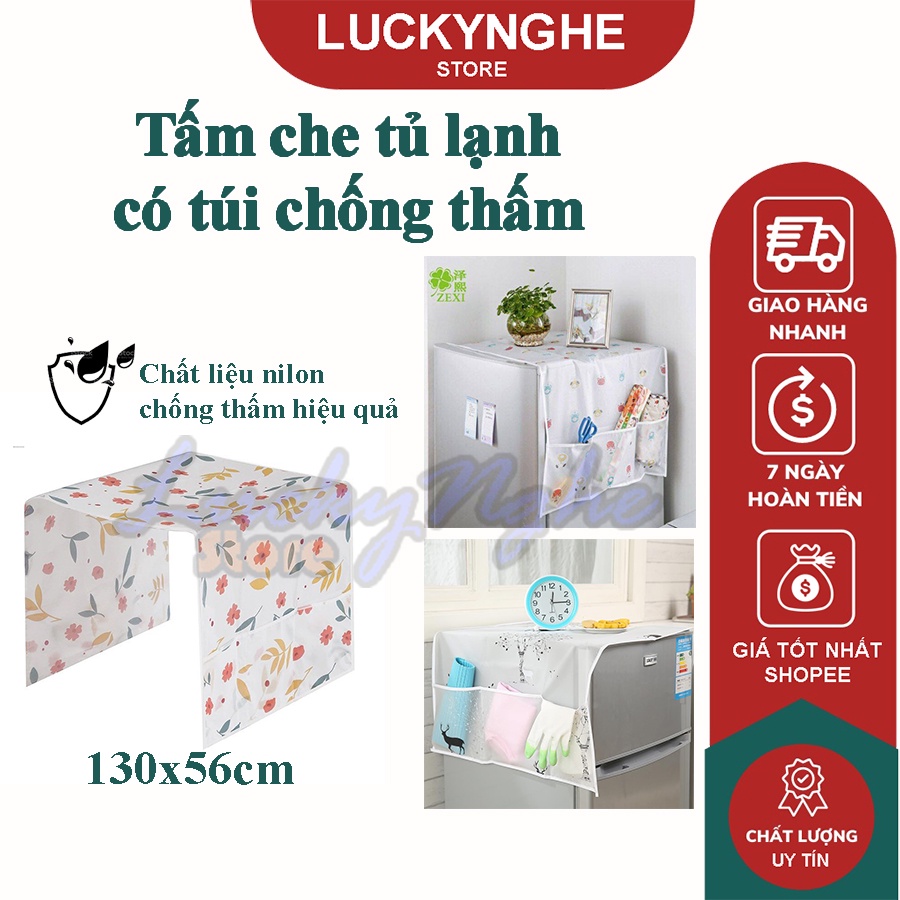 Tấm phủ tủ lạnh che tủ lạnh có túi chống thấm nước đựng đồ tiện dụng