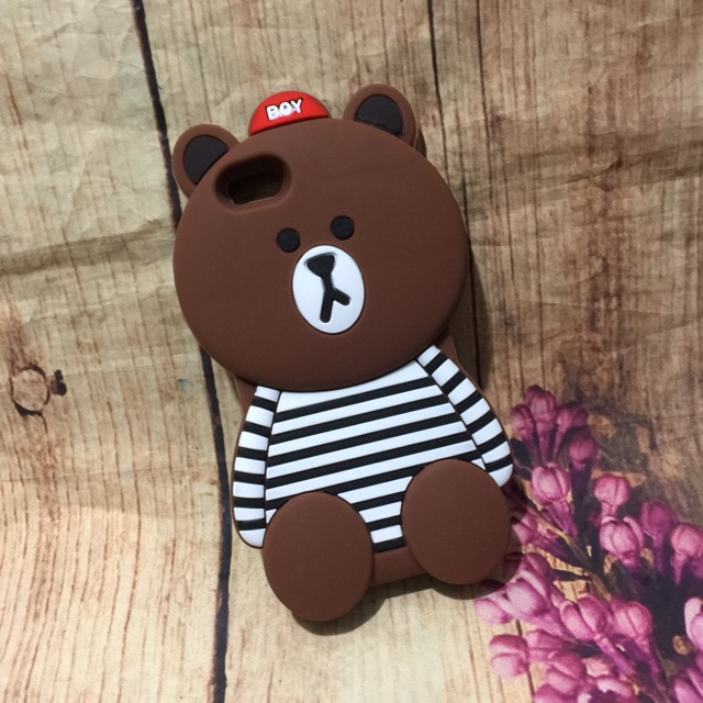 Ốp iPhone 6 /6S /7 /7S thú gấu brown áo sọc 4D siêu kute