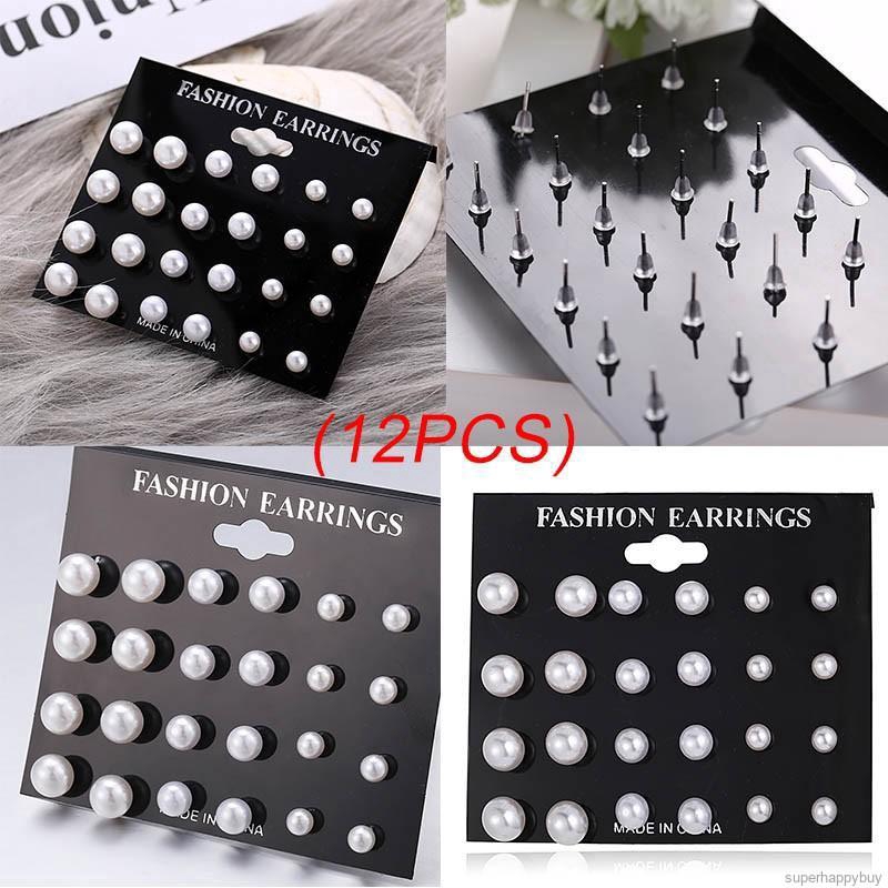 Set 12 đôi khuyên tai dạng nụ đính ngọc trai retro phong cách Hàn Quốc đơn giản thời trang cho nữ