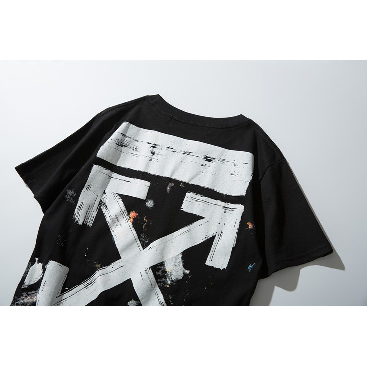 Off white Áo thun nam nữ ngắn tay cổ tròn mới