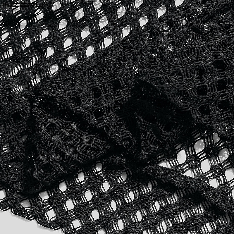 Áo thun ba lỗ INCERUN cổ chữ V màu đen phối lỗ thời trang dành cho nam